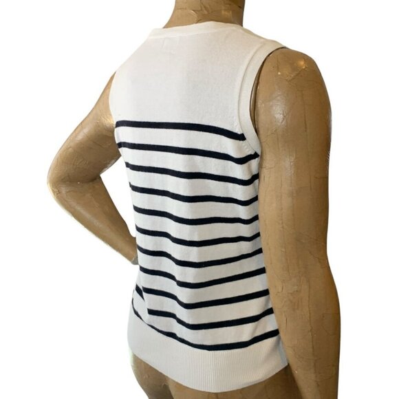 a new day Sleeveless Crew Neck Knit Top Sz S Striped Cream & Black #331F - Picture 6 of 12